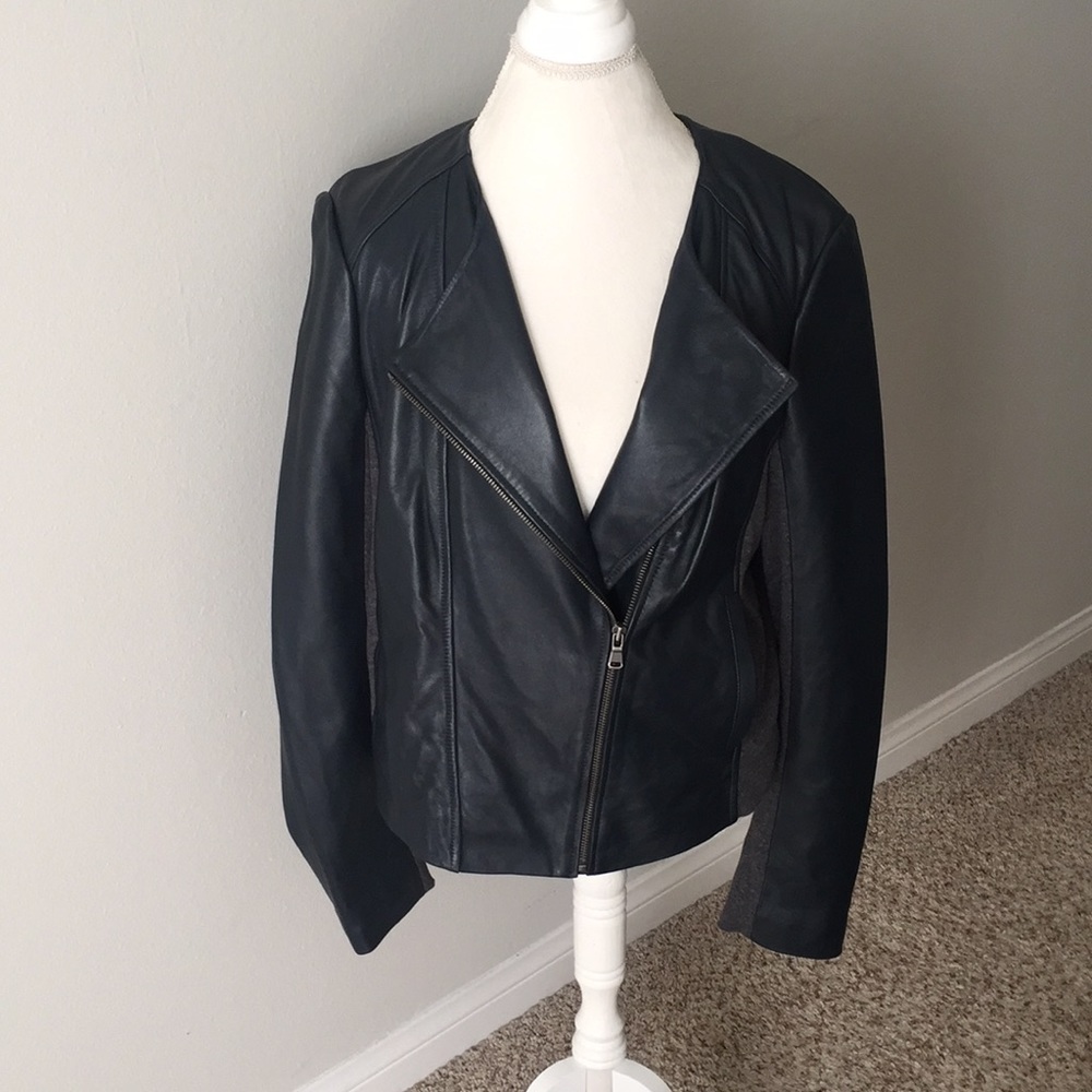 Lou & Grey Genuine Leather Navy Blue Moto Jacket